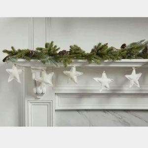 Slub Star Fabric Garland 60" Long Cream Frayed Edges on Tan Jute Rope NWT